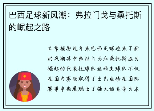 巴西足球新风潮：弗拉门戈与桑托斯的崛起之路